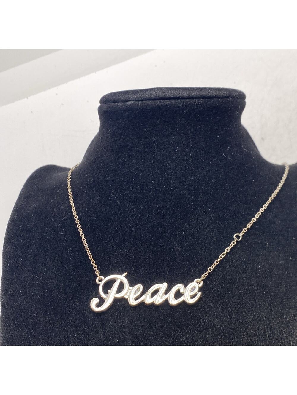 Womens Vintage Silver Tone Peace Necklace